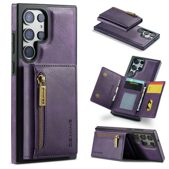 Allytech Magnetic Detachable Wallet Case for Samsung Galaxy S23 Plus, [Support Wireless Charging] Luxury PU Leather Slim Cover with Card Slots & Kickstand, RFID BLOCKING Shockproof Case, Purple