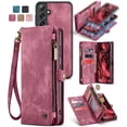 thumbnail image 1 of Allytech Magnetic Detachable Wallet Case for Samsung Galaxy S24 Plus with Card Slots & Zipper Pocket, Support Wireless Charging, PU Leather Wrist Strap Shockproof Full Protection Flip Case, Red, 1 of 9