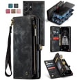 thumbnail image 1 of Allytech Magnetic Detachable Wallet Case for Samsung Galaxy S25 Ultra with Card Slots & Zipper Pocket, Support Wireless Charging, PU Leather Wrist Strap Shockproof Full Protection Flip Case, Black, 1 of 9
