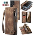 thumbnail image 1 of Allytech Magnetic Detachable Wallet Case for Samsung Galaxy S25 Ultra with Card Slots & Zipper Pocket, Support Wireless Charging, PU Leather Wrist Strap Shockproof Full Protection Flip Case, Darkbrown, 1 of 9