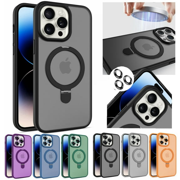 Allytech Magnetic Invisible Stand Case for iPhone 15 2023, Ultra Slim [Compatible with Magsafe] [Military Grade Protection] Case with Lens Protector, Soft TPU + PC Shockproof Case - Black