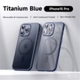 thumbnail image 1 of Allytech Magnetic Semi-Transparent Case for iPhone 15 Pro, [Detachable Camera Lens Protector & Compatible with MagSafe], Slim Shockproof Semi-Clear Matte Case Cover for iPhone 15 Pro 6.1 inch, Blue, 1 of 10