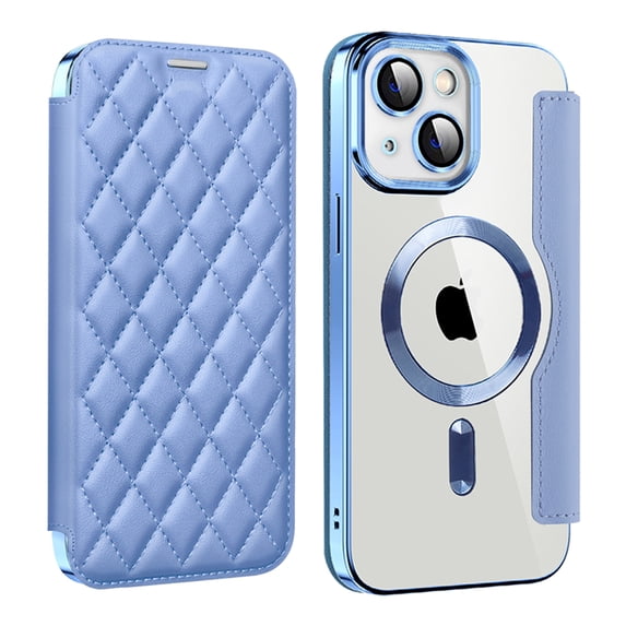 Allytech Magnetic Wallet Case for Apple iPhone 15, RFID Blocking PU Leather Clear Back Cover Compatible with Magsafe Wireless Charging Anti-Scratch Phone Case for iPhone 15, Blue