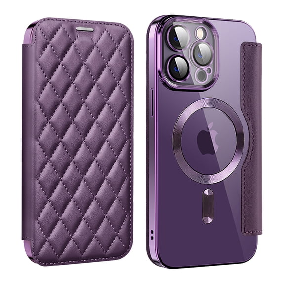 Allytech Magnetic Wallet Case for Apple iPhone 16 Pro, RFID Blocking PU Leather Clear Back Cover Compatible with Magsafe Wireless Charging Anti-Scratch Phone Case for iPhone 16 Pro, Purple