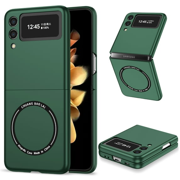 Allytech Magntic Case for Samsung Galaxy Z Flip 3, Compatible with Magsafe Wireless Charging Support Drop Proof Anti-Scratch Shockproof Slim Case Cover for Samsung Galaxy Z Flip 3 - Darkgreen