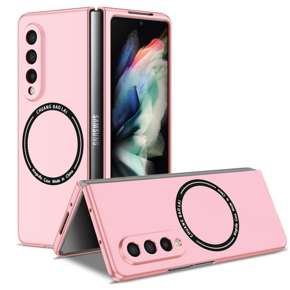 Allytech Magntic Case for Samsung Galaxy Z Fold 3, Compatible with Magsafe Wireless Charging Support Drop Proof Anti-Scratch Shockproof Slim Case Cover for Samsung Galaxy Z Fold 3 - Pink