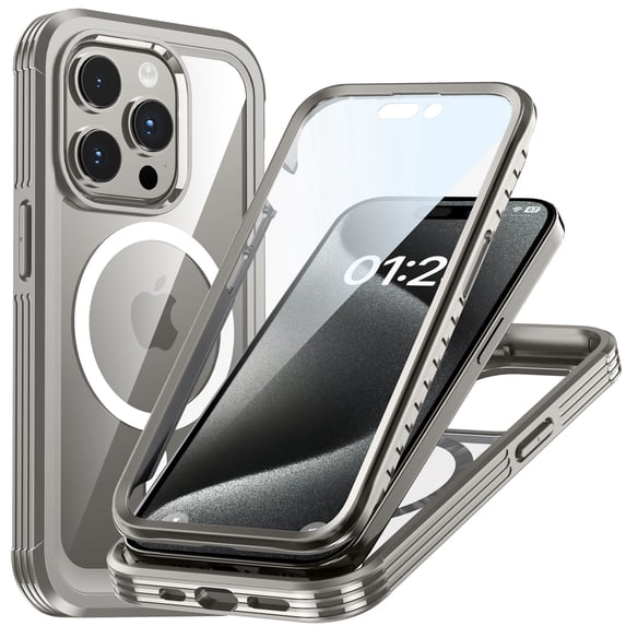 Allytech Magsafe Compaitble Phone Case for Apple iPhone 16 Pro with Screen Protector, Long-Lasting Clear TPU Full Body Shockproof Anti-Yellow Case Cover for iPhone 16 Pro - Gray