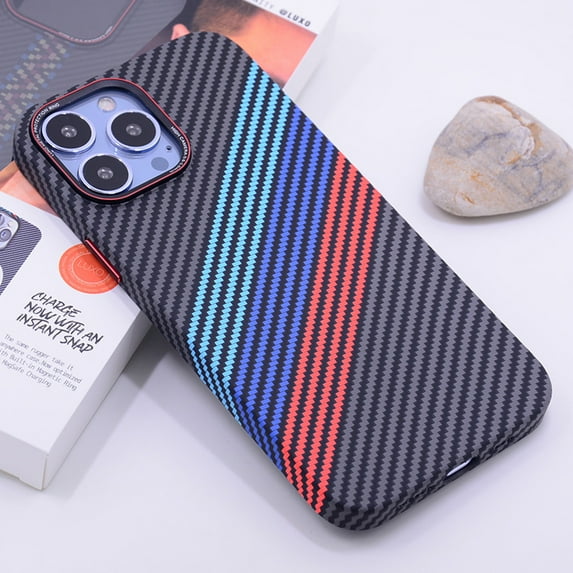 Allytech Magsafe Compatible Phone Case for Apple iPhone 15, Carbon Fiber Ultra Slim Fit Shockproof Bumper Cover - Lightblue