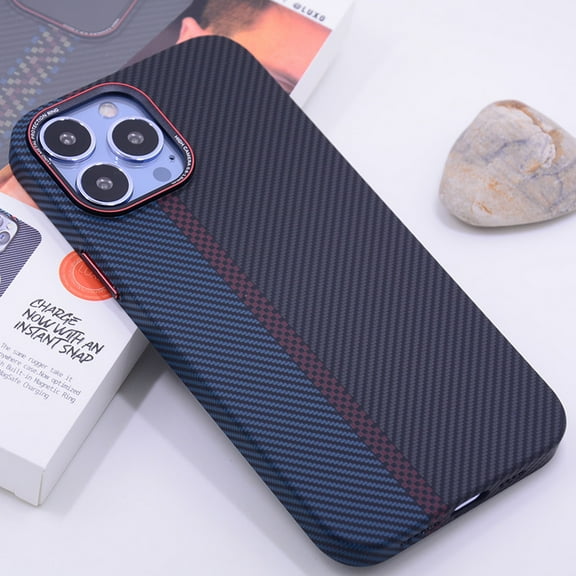 Allytech Magsafe Compatible Phone Case for Apple iPhone 15 Pro Max, Carbon Fiber Ultra Slim Fit Shockproof Bumper Cover - Blue