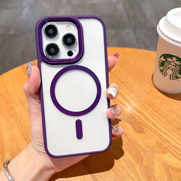 Allytech Mangetic Case for Apple iPhone 15, Compatible with Magsafe Clear Back Cover Wireless Charging Support Anti-Yellow Shockproof Phone Case for iPhone 15 - Darkpurple