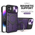thumbnail image 1 of Allytech Mangetic Case for Apple iPhone 15, Ring Holder Kickstand Sliding Camera Lens Protector Rugged Hybrid Shoockproof Compatible Magsafe Wireless Charging Support Phone Case - Purple, 1 of 11