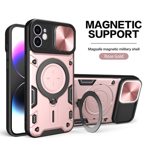 Allytech Mangetic Case for Apple iPhone 16 Plus, Ring Holder Kickstand Sliding Camera Lens Protector Rugged Hybrid Shoockproof Compatible Magsafe Wireless Charging Support Phone Case - Pink
