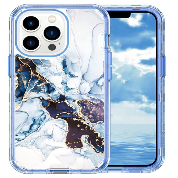 Allytech Marble Case for Apple iPhone 13 6.1" -  Military Grade Protective Shockproof Anti-scratch Fashion Marble Design Cover Case for Women Girls - Blue Marble