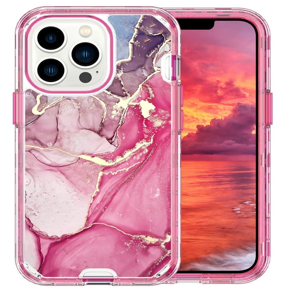 Allytech Marble Case for Apple iPhone 13 6.1" - Military Grade Protective Shockproof Anti-scratch Fashion Marble Design Cover Case for Women Girls - Pink Marble