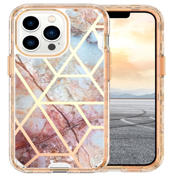 Allytech Marble Case for Apple iPhone 13 Pro 6.1" - Military Grade Protective Shockproof Anti-scratch Fashion Marble Design Cover Case for Women Girls - Grid