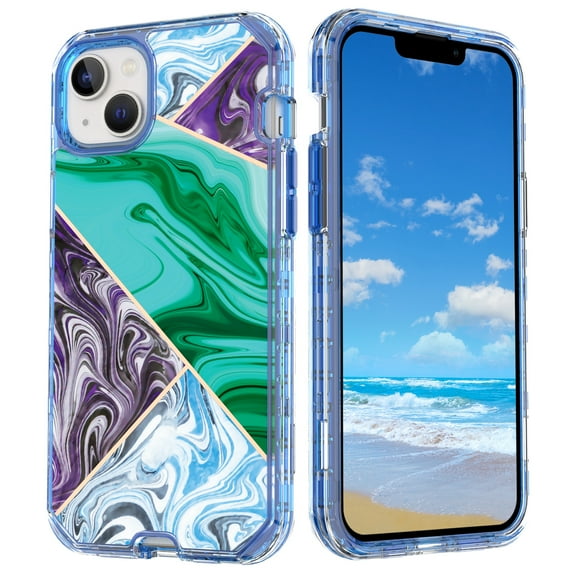 Allytech Marble Case for Apple iPhone 15 5G 6.1 inch, Hybrid Hard PC Soft TPU Rubber Three Layer Rugged Heavy Duty Shockproof Drop Protection Women Girl Cover for iPhone 15, Green Purple Marble
