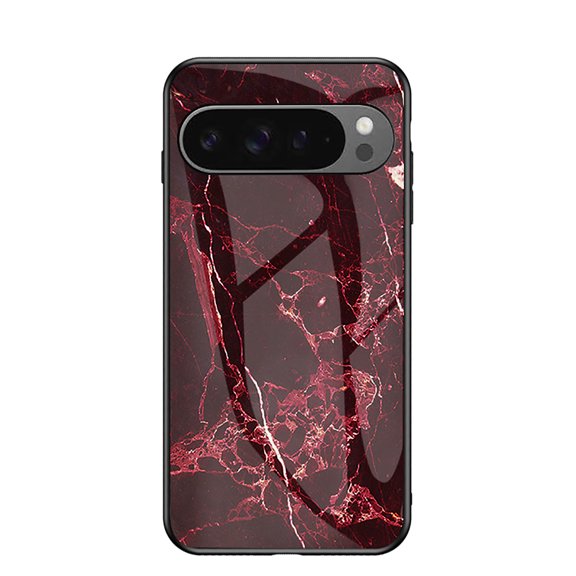 Allytech Marble Case for Google Pixel 10 Pro XL 6.8", Tempered Glass Back Cover Anti-Scratch Shockproof Protective Bumper Case Cover for Google Pixel 10 Pro XL - Red Marble