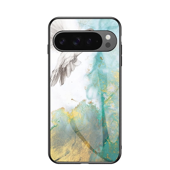 Allytech Marble Case for Google Pixel 9 / 9 Pro 2024, Tempered Glass Back Cover Anti-Scratch Shockproof Protective Bumper Case Cover for Google Pixel 9 / 9 Pro - Green Marble