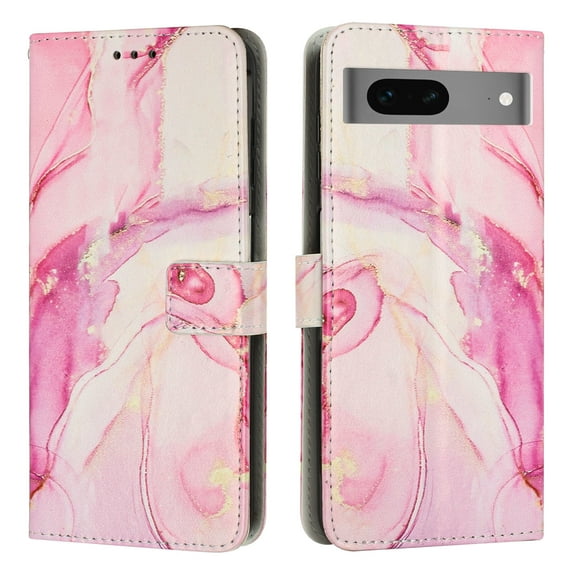 Allytech Marble Case for Google Pixel 9A 6.3", Stylish Chic Marble Pattern Shockproof PU Leather Folio Flip Hand Wrist Cards Slots Wallet Case Cover for Google Pixel 9A 2025 - Rosegold