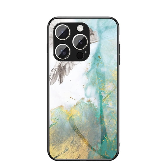 Allytech Marble Case for iPhone 16 Pro 2024, Tempered Glass Back Cover Anti-Scratch Shockproof Protective Bumper Case Cover for iPhone 16 Pro - Green Marble