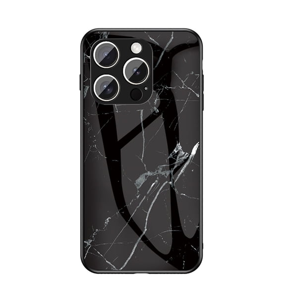 Allytech Marble Case for iPhone 16 Pro Max 2024, Tempered Glass Back Cover Anti-Scratch Shockproof Protective Bumper Case Cover for iPhone 16 Pro Max - Black