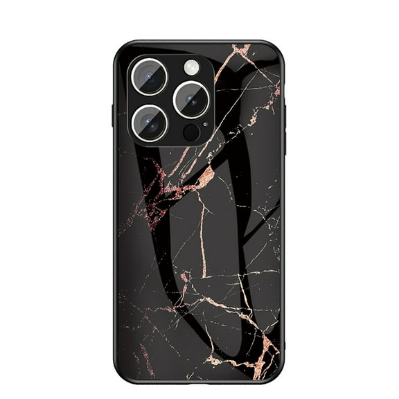 Allytech Marble Case for iPhone 16e 2025, Tempered Glass Back Cover Anti-Scratch Shockproof Protective Bumper Case Cover for iPhone 16e 6.1" - Black Gold Marble