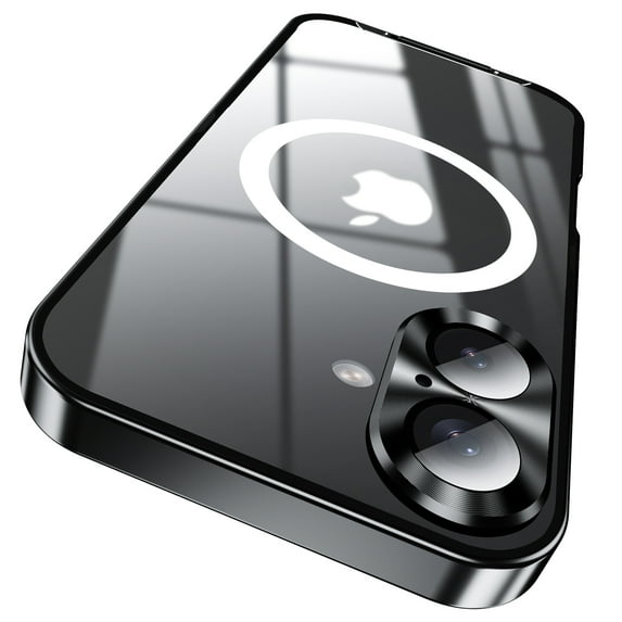 Allytech Metal Plating case for iPhone 16, Luxury Ultra Thin Compatible with Magsafe Wireless Charging Camera Lens Protection Anti-Drop Frosted Back Panel Cover for iPhone 16, Black