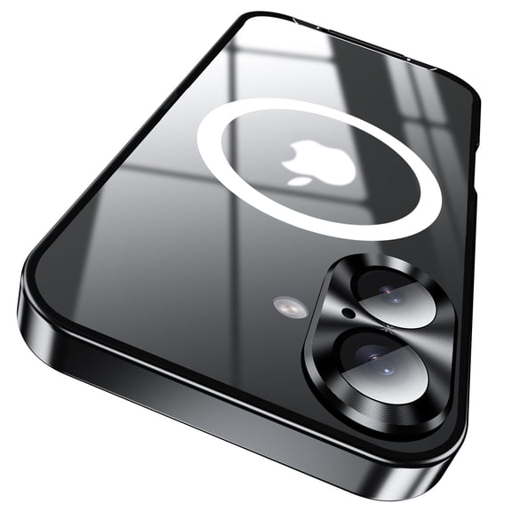 Allytech Metal Plating case for iPhone 16, Luxury Ultra Thin Compatible with Magsafe Wireless Charging Camera Lens Protection Anti-Drop Frosted Back Panel Cover for iPhone 16, Black