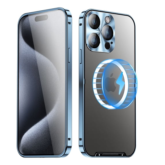 Allytech Metal Plating case for iPhone 16 Pro Max, Luxury Ultra Thin Compatible with Magsafe Wireless Charging Camera Lens Protection Anti-Drop Frosted Back Panel Cover for iPhone 16 Pro Max, Blue