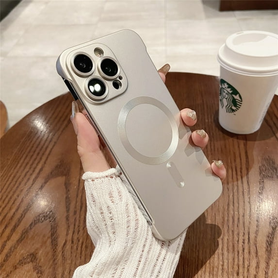 Allytech Metallic Paint Frameless Magnetic Phone Case for iPhone 13, Compatible with MagSafe Suppor Wireless Charging Ultra Thin Lightweight Shockproof Matte Hard PC Bezel-Less Cover, Gold