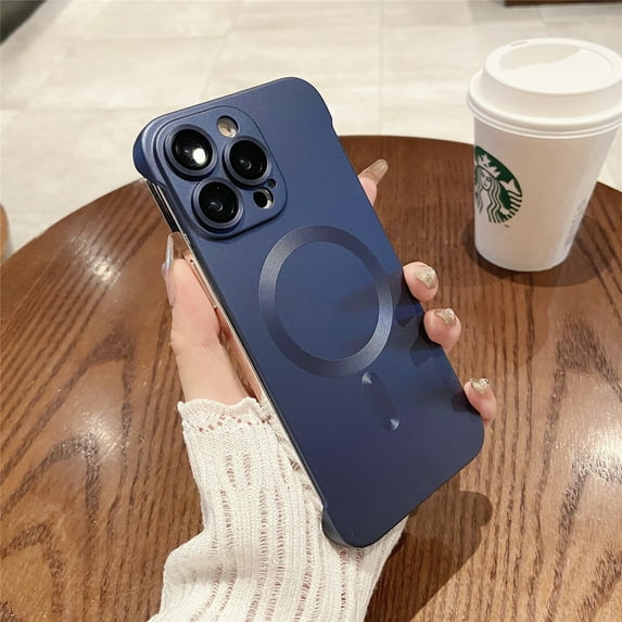 Allytech Metallic Paint Frameless Magnetic Phone Case for iPhone 14, Compatible with MagSafe Suppor Wireless Charging Ultra Thin Lightweight Shockproof Matte Hard PC Bezel-Less Cover, Darkblue