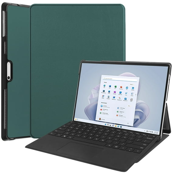 Allytech Microsoft Surface Pro 9 Case 13" 2022 Released, PU Leather Slim Auto Sleep Wake Flip Stand Shockproof Protective PC Back Cover for Microsoft Surface Pro 9 13-inch - Darkgreen