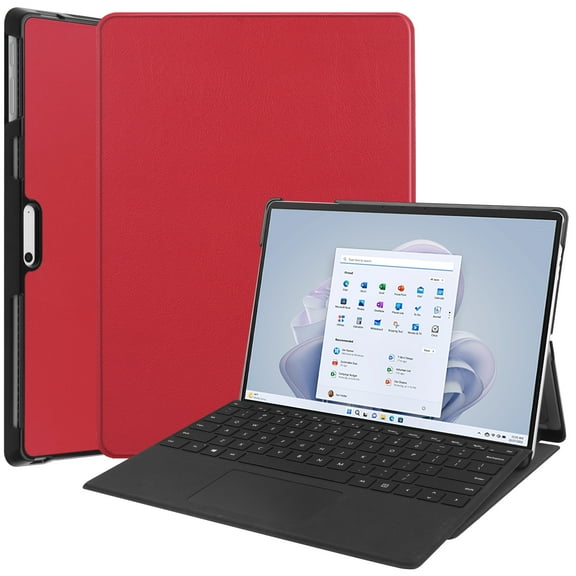 Allytech Microsoft Surface Pro 9 Case 13" 2022 Released, PU Leather Slim Auto Sleep Wake Flip Stand Shockproof Protective PC Back Cover for Microsoft Surface Pro 9 13-inch - Red