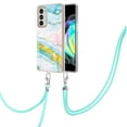 thumbnail image 1 of Allytech Moto Edge 20 Case, Luxury Marble Pattern Rubber TPU Shoulder Strap Lanyard Drop Protection Anti-scratch Shock-absorbing Back Cover Case for Motorola Moto Edge 20, Green Pink, 1 of 4