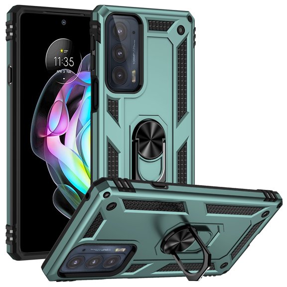 Allytech Moto Edge 20 Case with Stand, Ring Holder Kickstand Military Grade Shockproof Anti-scratch Protective Compatible with Car Mount Case Cover for Motorola Edge 20 -Darkgreen