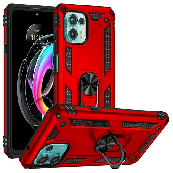 Allytech Moto Edge 20 Lite Case, Moto Ede 20 Fusion Case, Ring Holder Kickstand Military Grade Shockproof Anti-scratch Protective Compatible with Car Mount Case Cover for Motorola Edge 20 Lite -Red