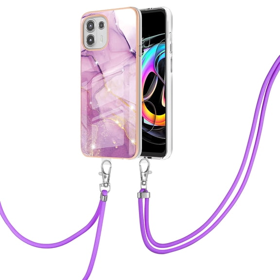 Allytech Moto Edge 20 Lite Case, Moto Edge 20 Fusion Case, Marble Rubber TPU Lanyard Protection Anti-scratch Shock-absorbing Cover Case for Motorola Moto Edge 20 Lite/Moto Edge 20 Fusion, Lightpurple