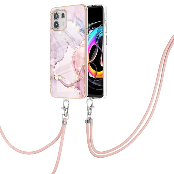 Allytech Moto Edge 20 Lite Case, Moto Edge 20 Fusion Case, Marble Rubber TPU Lanyard Protection Anti-scratch Shock-absorbing Cover Case for Motorola Moto Edge 20 Lite/Moto Edge 20 Fusion, Pink