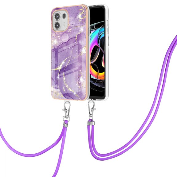Allytech Moto Edge 20 Lite Case, Moto Edge 20 Fusion Case, Marble Rubber TPU Lanyard Protection Anti-scratch Shock-absorbing Cover Case for Motorola Moto Edge 20 Lite/Moto Edge 20 Fusion, Purple