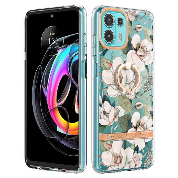 Allytech for Moto Edge 20 Lite/ Moto Edge 20 Fusion Case with Ring Holder Stand, Slim Shell Floral Series Bumper Anti-Scratch Shockproof Lightweight Phone Case Cover for Girls Women, Flower