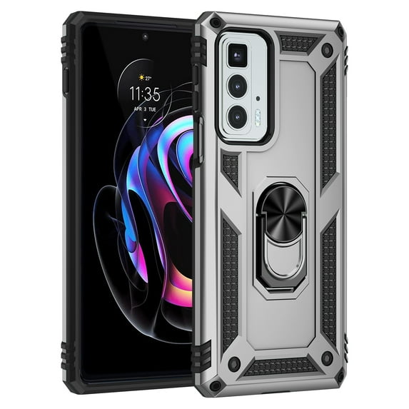 Allytech Moto Edge 20 Pro Case with Kickstand, Ring Holder Kickstand Military Grade Shockproof Anti-scratch Protective Compatible with Car Mount Case Cover for Motorola Edge 20 Pro -Silver