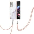 thumbnail image 1 of Allytech Moto Edge 20 Pro Case, Luxury Marble Pattern Rubber TPU Shoulder Strap Lanyard Drop Protection Anti-scratch Shock-absorbing Back Cover Case for Motorola Moto Edge 20 Pro, White, 1 of 4