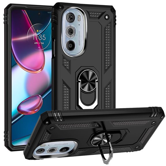 Allytech Moto Edge 30 Pro Case with Kickstand, Ring Holder Kickstand Military Grade Shockproof Anti-scratch Protective Compatible with Car Mount Case Cover for Motorola Edge 30 Pro -Black