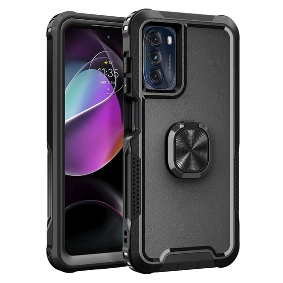 Allytech Moto G 2022 Case with Stand, Moto G 2022 5G Cover, Military Grade Protective Ring Holder Kickstand Shockproof Bumper Hybrid Rubber PC Anti-scratch Case for Motorola G 2022 5G 6.5"-Black