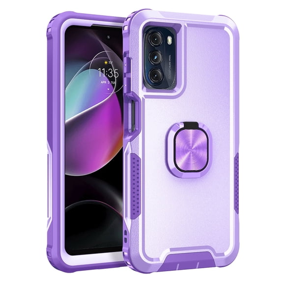 Allytech Moto G 2022 Case with Stand, Moto G 2022 5G Cover, Military Grade Protective Ring Holder Kickstand Shockproof Bumper Hybrid Rubber PC Anti-scratch Case for Motorola G 2022 5G 6.5"-Purple