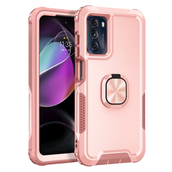 Allytech Moto G 2022 Case with Stand, Moto G 2022 5G Cover, Military Grade Protective Ring Holder Kickstand Shockproof Bumper Hybrid Rubber PC Anti-scratch Case for Motorola G 2022 5G 6.5"-Rosegold