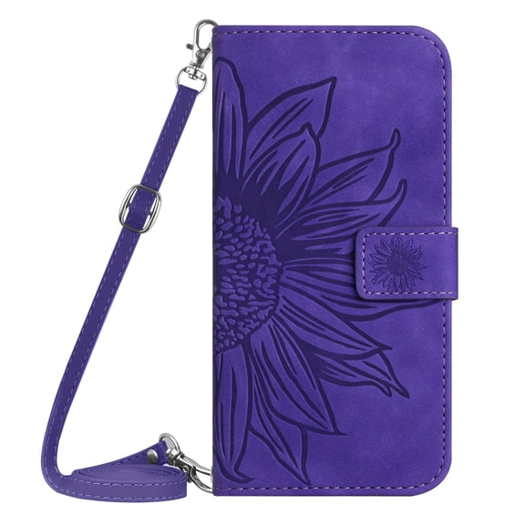 Allytech Moto G 5G 2022 Wallet Case with Shoulder Strap, Sunflower Embossed Slim Fit Cards Slots Flip Cover Stand Protective Shockproof Case for Motorola Moto G 5G 2022,Darkpurple