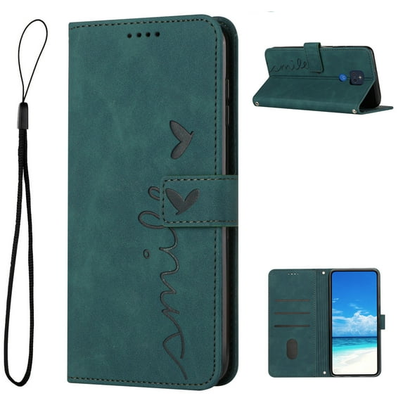 Allytech for Moto G Play 2021 Wallet Case,Embossed PU Leather Folio Flip Wristlet Shockproof Credit Card Slots Stand Case for Motorola Moto G Play 2021 6.5 inch, Green