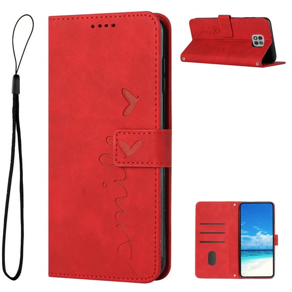 Allytech for Moto G Power 2021 Wallet Case,Embossed PU Leather Folio Flip Wristlet Shockproof Credit Card Slots Stand Case for Motorola Moto G Power 2021 6.6 inch, Red
