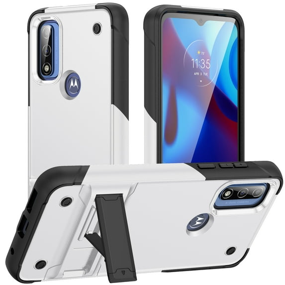 Allytech for Moto G Pure Rugged Case, Military Grade Shockproof Anti-Stain Heavy Duty Hybrid Case with Invisible Kickstand, Soft TPU + Hard PC Phone Case for Moto G Pure - White